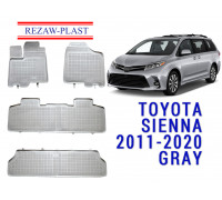 Rezaw-Plast Rubber Floor Mats Set for Toyota Sienna 2011-2020 Gray 3 Rows