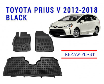 REZAW PLAST Car Liners for Toyota Prius V 2012-2018 Durable Black 