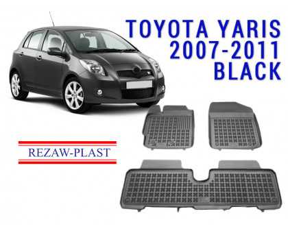 REZAW PLAST Rubber Floor Liners for Toyota Yaris 2007-2011 Anti-Slip Black