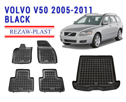 REZAW PLAST Floor Liners Set for Volvo V50 2005-2011 Wagon Odorless Black