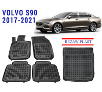 Rezaw-Plast Floor Mats Trunk Liner Set for Volvo S90 2017-2021 Black