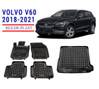 Rezaw-Plast Floor Mats Trunk Liner Set for Volvo V60 2018-2021 Black