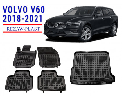 REZAW PLAST Floor Mats Set for Volvo V60 2018-2021 Custom Fit Mats Durable Protection