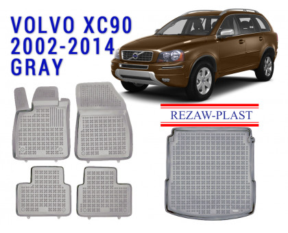 REZAW PLAST Floor Liners Set, Exact Fit for Volvo XC90 2002-2014 Waterproof Gray