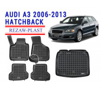Rezaw-Plast Floor Mats Trunk Liner Set for Audi A3 2006-2013 Hatchback Black