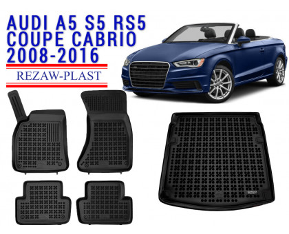 REZAW PLAST Floor Liners Set for Audi A5 S5 RS5 Coupe Cabrio 2008-2016 All Season Black 