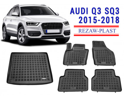 Rezaw-Plast Floor Mats Trunk Liner Set for Audi Q3 SQ3 2015-2018 Black
