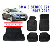 Rezaw-Plast Floor Mats Trunk Liner Set for BMW 3 Series E91 2007-2013 Black