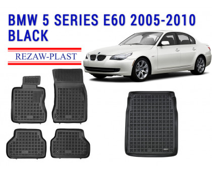 REZAW PLAST Rubber Mats for BMW 5 Series E60 2004-2010 Odorless Black