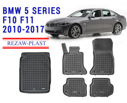 REZAW PLAST Car Mats for BMW 5 Series F10 F11 2010-2017 All Weather Black 