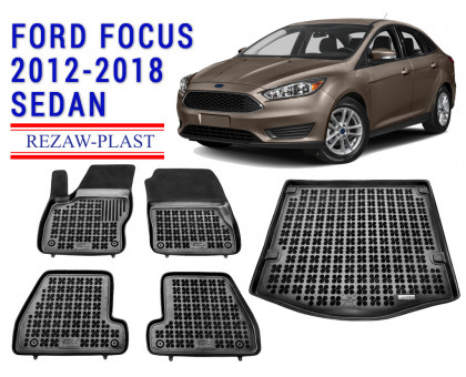 REZAW PLAST Floor Liners Set for Ford Focus 2012-2018 Sedan Durable Black