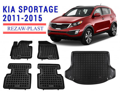 Rezaw-Plast Floor Mats Trunk Liner Set for Kia Sportage 2011-2015 Black