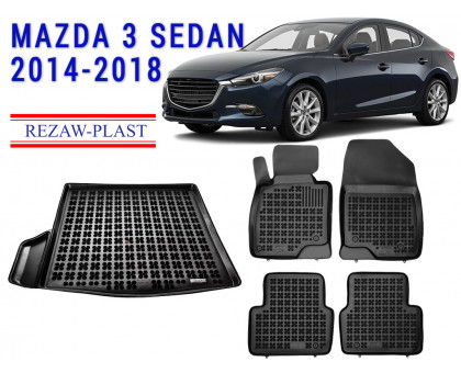 REZAW PLAST Floor Liners Set for Mazda 3 Sedan 2014-2018 Odorless Black 