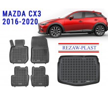 Rezaw-Plast Floor Mats Trunk Liner Set for Mazda CX3 2016-2020 Black