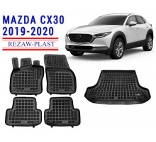 Rezaw-Plast Floor Mats Trunk Liner Set for Mazda CX30 2019-2020 Black