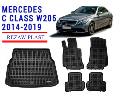 REZAW PLAST Vehicle Mats for Mercedes C Class W205 2014-2019 Molded All Weather Anti Slip