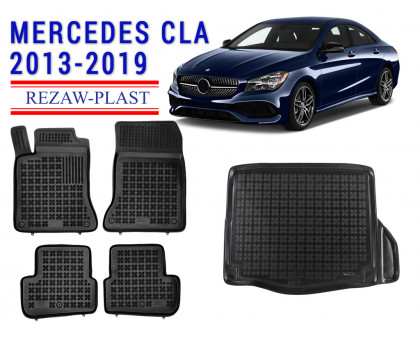 REZAW PLAST Floor Mats & Cargo Liner for Mercedes CLA 2013-2019 Custom Fit Black