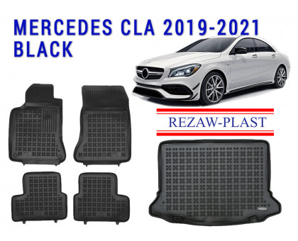 Rezaw-Plast Floor Mats Trunk Liner Set for Mercedes CLA 2019-2021 Black