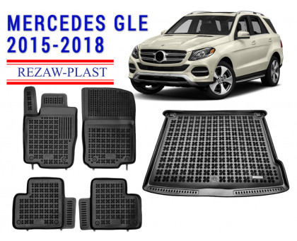 REZAW PLAST Precision Fit Floor Mats Set for Mercedes GLE 2015-2018 Anti-Slip Black