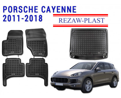 REZAW PLAST Floor Liners Set for Porsche Cayenne 2011-2018 Waterproof Black
