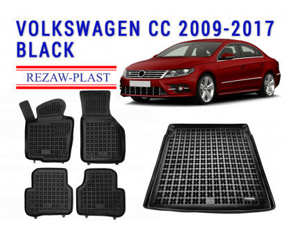 REZAW PLAST Floor Mats, Cargo Liner for Volkswagen CC 2009-2017 Odorless Black
