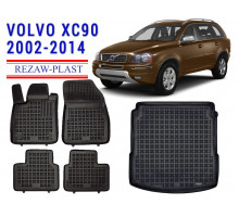 REZAW PLAST Durable Floor Mats Trunk Liner Set for Volvo XC90 2002-2014 Anti-Slip Black