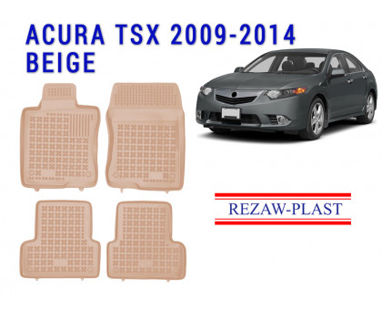 REZAW PLAST Custom-Fit Rubber Mats for Acura TSX 2009-2014 Waterproof Beige