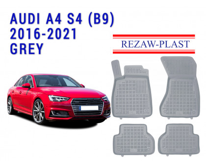 REZAW PLAST Rubber Car Mats for Audi A4 S4 (B9) 2016-2021 Custom Fit Gray