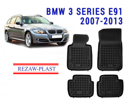 REZAW PLAST Rubber Mats for BMW 3 Series E91 2007-2013 Anti-Slip Black