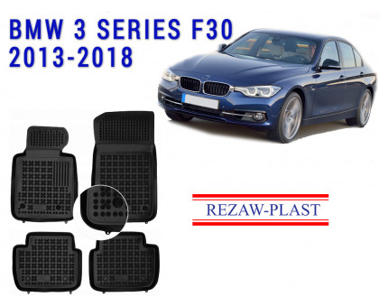 REZAW PLAST Rubber Floor Liners for BMW 3 Series F30 2013-2018 Odorless Black