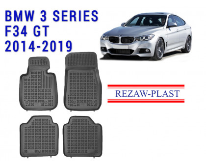 REZAW PLAST Rubber Car Liners for BMW 3 Series F34 GT 2014-2019 All Weather Black 