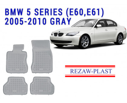 REZAW PLAST Floor Mats - Exact Fit for BMW 5 Series E60 E61 2004-2010 Odorless Gray