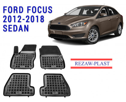 REZAW PLAST Rubber Floor Liners for Ford Focus 2012-2018 Sedan Odorless Black