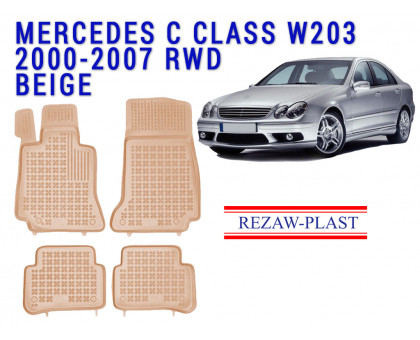 REZAW PLAST Rubber Floor Liners for Mercedes C Class W203 2000-2007 Waterproof Beige