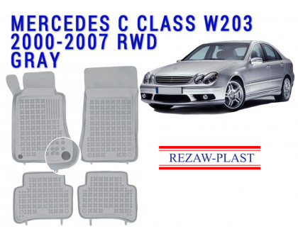 REZAW PLAST Rubber Car Mats for Mercedes C Class W203 2000-2007 Anti-Slip Gray 