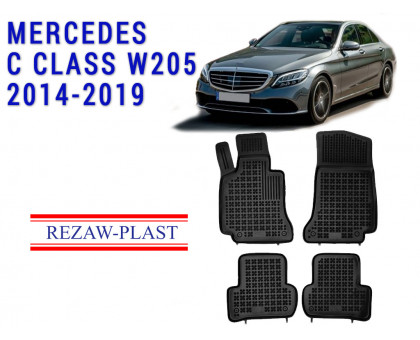 REZAW PLAST Rubber Mats for Mercedes C Class W205 2014-2019 Odorless Black 