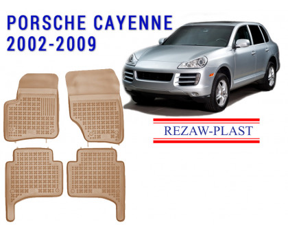 REZAW PLAST Rubber Floor Liners for Porsche Cayenne 2002-2009 All Weather Beige