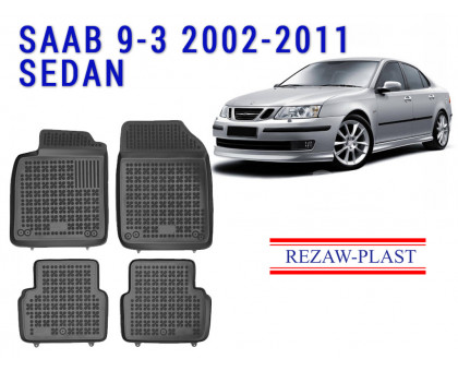 REZAW PLAST Tailored Floor Liners for Saab 9-3 2002-2011 Sedan Custom Fit Black