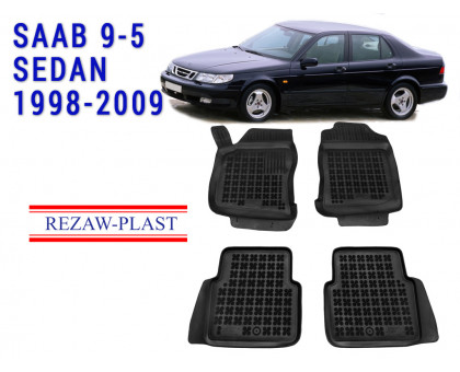 REZAW PLAST Rubber Car Floor Mats for Saab 9-5 Sedan 1998-2009 All Weather Black