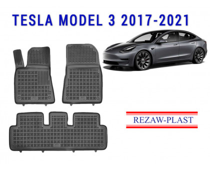 REZAW PLAST Rubber Floor Mats for Tesla Model 3 2017-2021 All Weather Molded