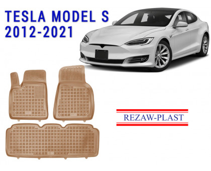 REZAW PLAST Premium Floor Mats for Tesla Model S 2012-2021 Odorless Beige