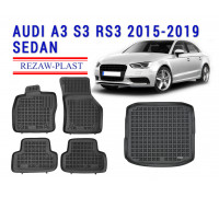 REZAW PLAST Rubber Mats for Audi A3 S3 RS3 2015-2019 Sedan All Weather Black