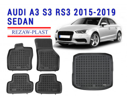 REZAW PLAST Rubber Mats for Audi A3 S3 RS3 2015-2019 Sedan All Weather Black