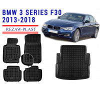 REZAW PLAST Floor Mats Set for BMW 3 Series F30 2013-2018 Waterproof Black 