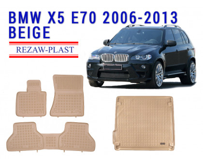 REZAW PLAST Floor Liners Set - Exact Fit for BMW X5 E70 2006-2013 Waterproof Beige