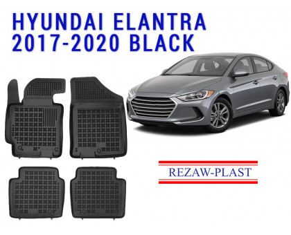 REZAW PLAST Custom-Fit Rubber Mats for Hyundai Elantra 2017-2020 Waterproof Black