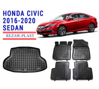 REZAW PLAST Floor Mats & Cargo Liner for Honda Civic 2016-2020 Sedan All Season Black 