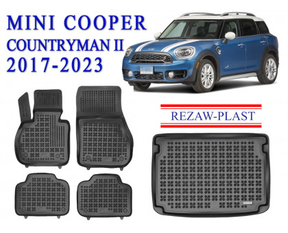 REZAW PLAST Car Mats Set for Mini Cooper Countryman II 2017-2023 Waterproof Black