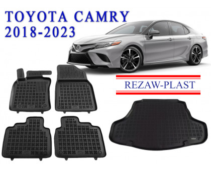 REZAW PLAST Custom Fit Floor Mats for Toyota Camry 2018-2023 Anti-Slip Black
