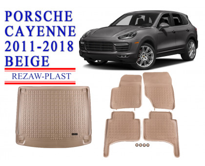 REZAW PLAST Rubber Mats for Porsche Cayenne 2011-2018 Anti-Slip Beige 
